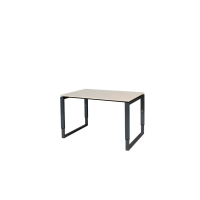 Afbeelding van Domino Plus bureau, hoogte instelbaar (62 85cm) met 120x80cm &#039;zwevend&#039; lindberg (licht) eiken 25mm blad en zwart (RAL9011) O poot frame