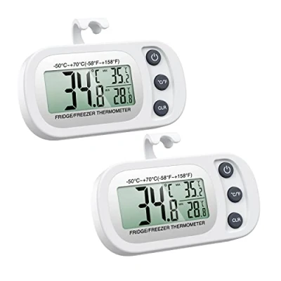 Afbeelding van ORIA Koelkast Thermometer, 2 pcs Digitale Vriezer Waterdichte Haak, Magnetische, Max/Min Functie, Voor Thuis, Bars, Cafés