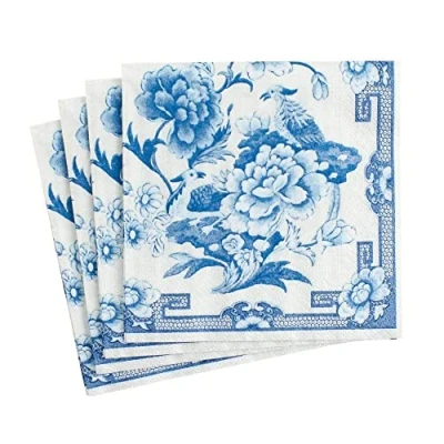 Afbeelding van Caspari Papieren cocktailservetten, 20 stuks, blauw/wit
