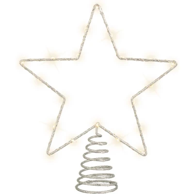 Afbeelding van Lumineo verlichte ster piek zilver 26 cm steady kerstboompieken