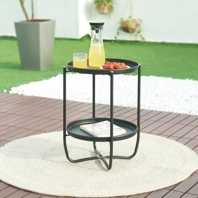 Afbeelding van Tuintafel Sandefjord bijzettafel rond metaal 57,5xØ40 cm zwart [en.casa]