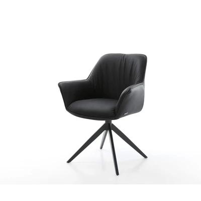 Afbeelding van Draaistoel Keila Flex met armleuning kruisframe breed zwart echt leer 360