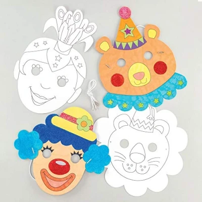Afbeelding van Baker Ross maskers &quot;Circus &quot; om in te kleuren (8 stuks) met verschillende circusmotieven voor kinderen vorm geven en verkleden
