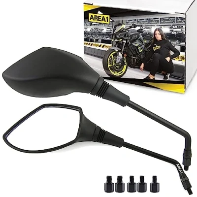 Afbeelding van Area1 motorspiegel motorfiets achteruitkijkspiegel set (rechts + links) E getest/lange arm, goed rekening / 2x M10 rechtse 10mm linkse adapter