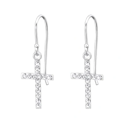 Afbeelding van JoyS Zilveren kruis oorbellen kristal oorhangers