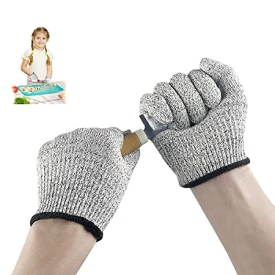 Afbeelding van Gvolatee 2 paar snijbestendige handschoenen voor kinderen, niveau 5, comfort, beschermende handschoenen, werkhandschoenen, snijbestendig, rekbaar, keuken, vlees, snijden, tuinieren