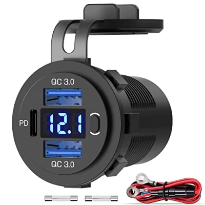 Afbeelding van Qidoe Sigaret Lighter Socket Splitter, 12 V/24 V, dubbele USB aansluiting, 2,4 A waterdicht, afneembare oplader met aanraakschakelaar