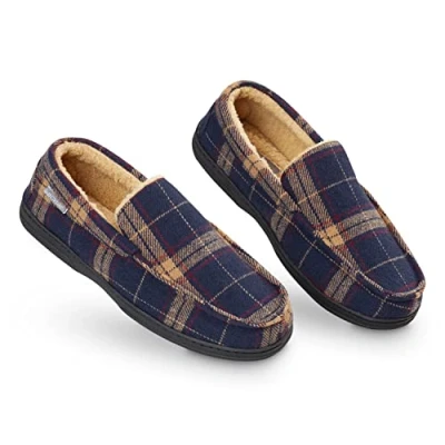 Afbeelding van Dunlop Mocassins, slippers voor heren, nepbont, met rubberen zool en traagschuim, huisslippers, binnenschoenen, geschenk 40.5 EU