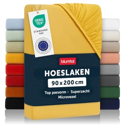 Afbeelding van Blumtal Hoeslaken Microvezel 90 x 200 cm Oeko Tex gecertificeerd tot 25 Matrashoogte spicy mustard