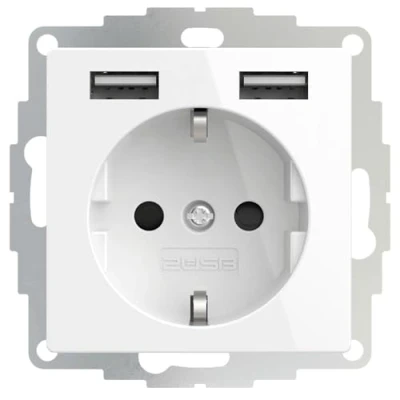 Afbeelding van Met USB aansluiting Wit glanzend 2USB