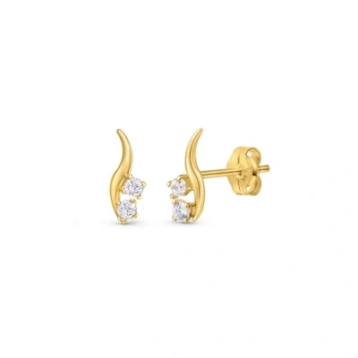 Afbeelding van Amberta Allure Dames 9 K Goud Klimmer Oorbellen: Crawler CZ Oorbellen