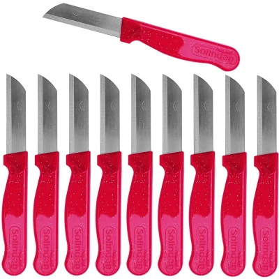 Afbeelding van Solingen Schilmesje Robuust Handvat RVS Glad 16 cm met &quot;Blade Cover&quot; Rood Glitter 10 stuks