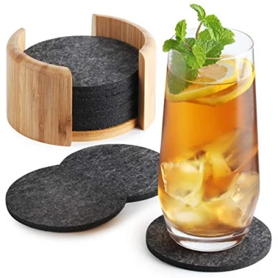 Afbeelding van Vilt onderzetters rond voor glazen set van 10 Incl. doosje Design in donkergrijs dranken, bekers, bar, glas Tafelonderzetters