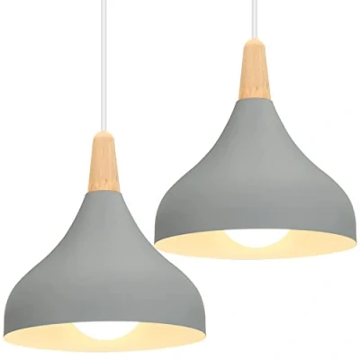 Afbeelding van iDEGU Set van 2 kroonluchters om op te hangen, retro, moderne druppelstijl, hoed, plafondlamp, E27, metaal, hanglamp voor slaapkamer, eetkamer, keuken, Ø 20 cm (grijs)