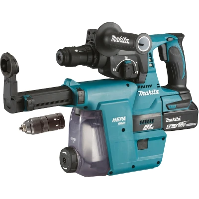 Afbeelding van Makita DHR243RTJW Combihamer 18 Volt set (2x5Ah) incl. DX07 ingebouwde afzuiging met Hepa filter