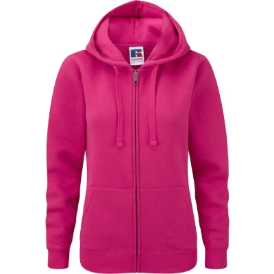 Afbeelding van Russell Dames Premium Authentieke Hoodie Met Rits (3 laagse Stof) (Fuchsia) Maat XS