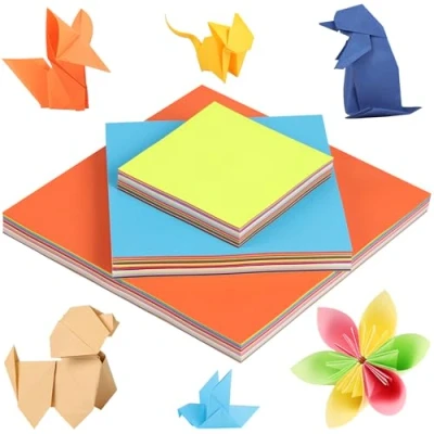 Afbeelding van Origami papierset, 450 vellen, driekleurig, 10/15/20 cm, 30 kleuren, 80 g/m², dubbelzijdig papier voor knutselwerk, UAP06MX1