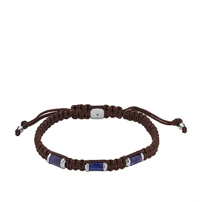 Afbeelding van Fossil JF04470040 Armband leder staal bruin zilverkleurig blauw 8 mm