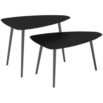 Afbeelding van Outsunny Couchtisch 2er Set, Wetterfest Balkontisch aus Stahl, Beistelltisch im Geometrischem Design, Kaffeetisch Outdoor, Gartentisch Terrassentisch für Garten Terrasse Balkon Schwarz