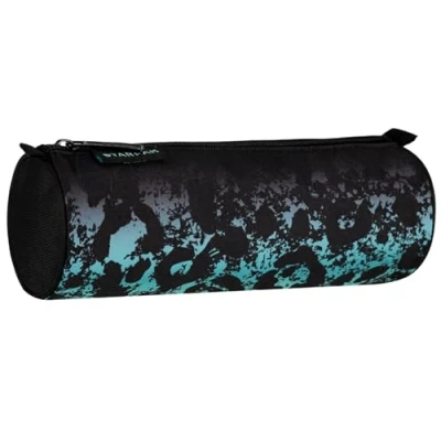 Afbeelding van Zwarte buisvormige etui met panterprint, rits 22x8x8 cm