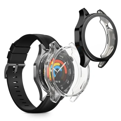 Afbeelding van kwmobile 2x smartwatch hoes geschikt voor Huami Watch GT5 46mm hoesje Siliconen sporthorloge cover Activity tracker case in transparant / zwart