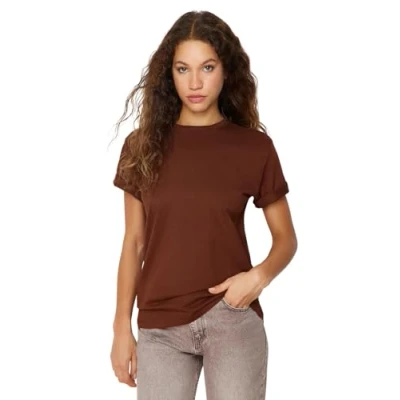 Afbeelding van Trendyol TWOSS20TS0134 Volwassenen Vrouwen T shirt Single Bruin XL