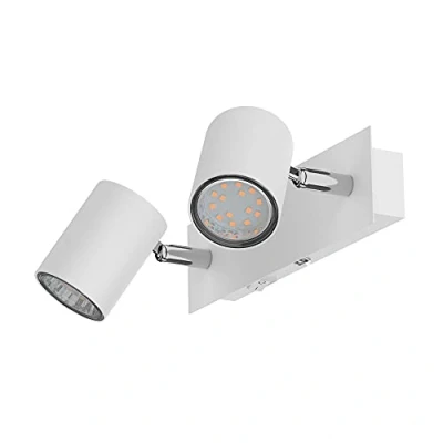 Afbeelding van ledscom.de Wandspot WAIKA, tweelichts, met schakelaar, wit mat, incl. GU10 LED lampen elk 227lm warm