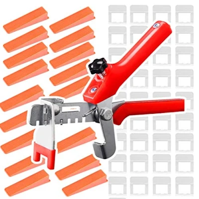 Afbeelding van EXLECO Nivelleringssysteem voor tegels met 1 tang, 400 clips, 3 mm, 100 herbruikbare wiggen het leggen van tegels, dikte 12 mm