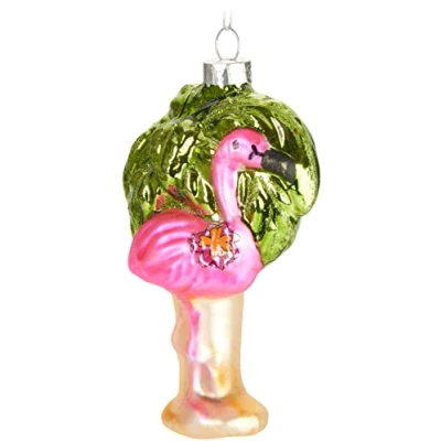 Afbeelding van BRUBAKER Handgeschilderde Glazen Kerstbal Grappig Motief Handgeblazen Kerstboom Decoratie Figurines Grappige Deco Hanger Boombal Kerst Flamingo
