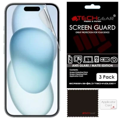 Afbeelding van TECHGEAR [3 pack Matte Screen Protectors voor iPhone 15 ANTI GLARE/MATTE schermbeschermers met reinigingsdoek en applicatiekaart compatibel 6,1 inch