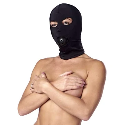 Afbeelding van Rimba Bondage Play Elastisch hoofdmasker van soepele stof met ball gag zwart