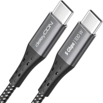 Afbeelding van deleyCON 1,5m USB C Kabel PD3.0 (100W Snellaadkabel + Datakabel 5 Gbit/s) Oplaadkabel voor iPhone 16 15 Pro Max Samsung Galaxy S24 S23 Pixel iPad MacBook Air Tablets Switch PS5