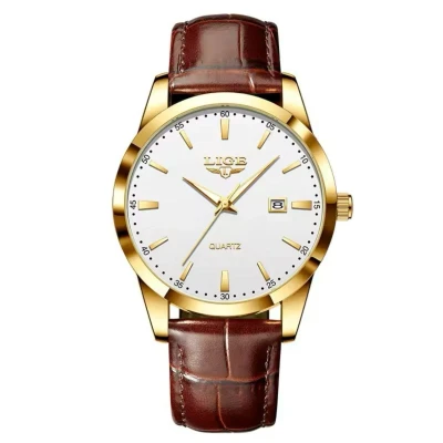 Afbeelding van Lige Luxe Herenhorloge Polshorloge Heren Cadeau Horloge Geschenkdoos Mannen Goud Wit Bruin Lederen Band