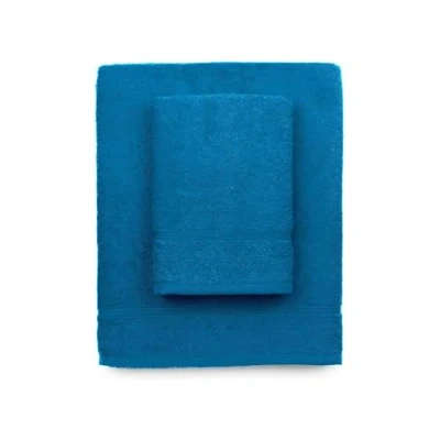 Afbeelding van Zerobed Handdoek + gastendoekje van effen badstof sponsset 100% turquoise katoen