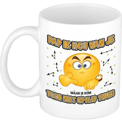 Afbeelding van Bellatio Decorations Cadeau mok/beker optijd thuis wit 300 ml Vaderdag / verjaardag feest mokken