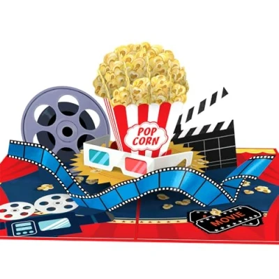 Afbeelding van papercrush® Pop up kaart bioscoop tegoedbon 3D voor filmavond of als verpakking bioscoopbonnen handgemaakte verjaardagskaart met popcorn en cola, cadeau idee de 18e verjaardag