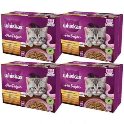 Afbeelding van Whiskas Junior Pure Delight gevogelte ragout in gelei natvoer voor katten, multipack 4 x 12 85 g (48 portiezakken) groeiende katten van 2 tot maanden