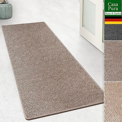 Afbeelding van casa pura Tapijtloper in sisal look plat weefsel met tijgereye structuur bekroond GUT zegel te combineren trapmatten (taupe, 66x350 cm)