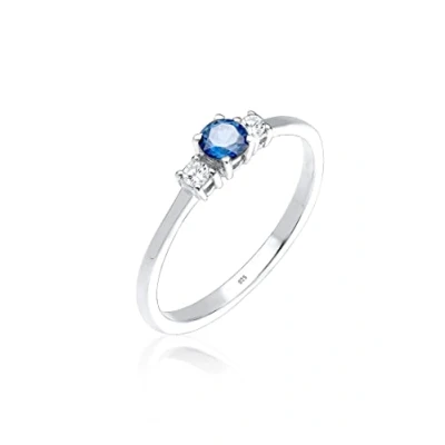 Afbeelding van Elli Dames Verloving Klassiek met Synthetische Saffier en Zirkonia Kristallen in 925 Sterling Zilver