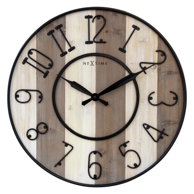 Afbeelding van Nextime Ne 3279Br Grote Wandklok Oxford 50 Cm Hout/Zwart Metaal