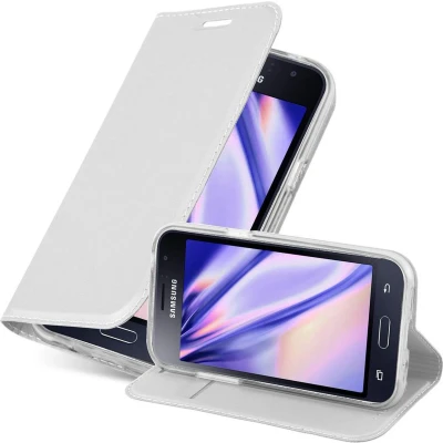 Afbeelding van Cadorabo Hoesje geschikt voor Samsung Galaxy J1 2016 in CLASSY ZILVER Beschermhoes met magnetische sluiting, standfunctie en kaartvakje Book Case Cover Etui