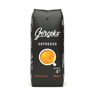 Afbeelding van GERCEK S Espresso koffie mild chocolademelk, hele koffiebonen, bonenkoffie, Arabica en Robusta, medium roostering, voor koffieautomaat, 1 x 500 g verpakking