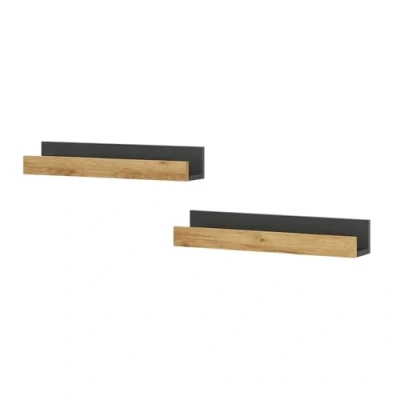 Afbeelding van Vicco TomyWandplank 60 x 10 cm Set van 2 Antraciet/gouden eik