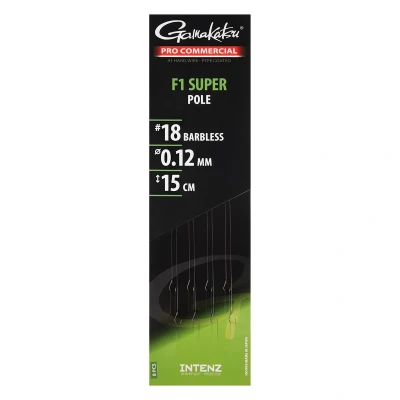 Afbeelding van Gamakatsu Pro Commercial Coars F1 Super Pole Barbless 15cm (8pcs) Maat : haak 18 0.12mm