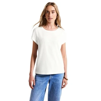 Afbeelding van Street One Strukturmix Tshirt basic, Dames, Maat: 36, Weiß