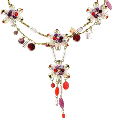 Afbeelding van Behave Roze ketting met bloemen en steentjes