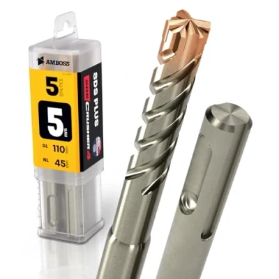Afbeelding van Amboss Werkzeuge SDS Plus hamerboor, 4 x snijkanten, PGM Ø 5,0 mm 45 mm, hardmetaal, professionele boor steenboor, metselwerk, baksteen, kalkzandsteen