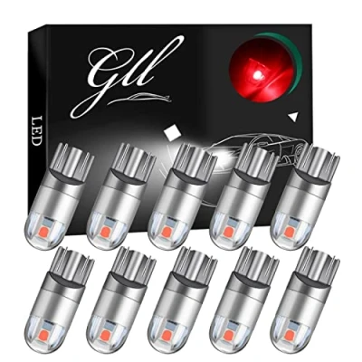 Afbeelding van GLL 10pcs T10 501 LED Lampen 3030 2SMD W5W 60 Lumen 7000K Rood