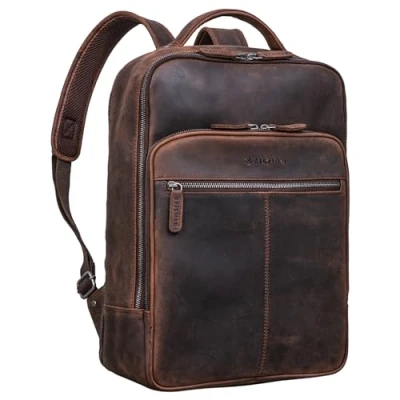 Afbeelding van STILORD &#039;Pietro&#039; Business Lederen Rugzak Grote Laptop 15.6 inch Vintage Backpack voor Kantoor Werk Trolley XL Echt Leder, Kleur:zamora bruin