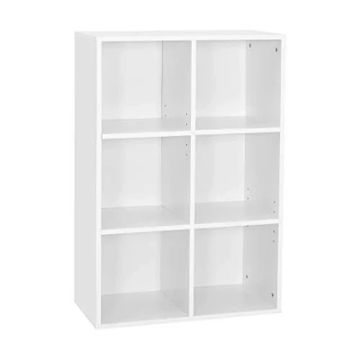 Afbeelding van Mondeer Boekenkast, boekenkast met 6 vakken, rek van hout, opbergkast voor boeken en dvd&#039;s, drielaags opbergrek, wit